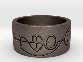 "IDIC" Vulcan Script Ring - Engraved Style in Polished Bronzed Silver Steel: 5 / 49