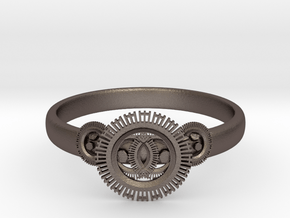 Gear ring(size = USA 5.5)  in Polished Bronzed Silver Steel