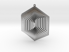  Pendant Wind Spinner 3D Hexagon in Natural Silver