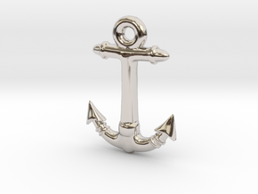 Anchor Pendant 2 in Rhodium Plated Brass