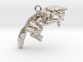 Pouncing Fox in Rhodium Plated Brass
