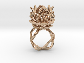 The Lotus Flower Ring / size 7 1/2 US in 14k Rose Gold Plated Brass
