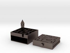 Castle Maze Puzzle Box in Polished Bronzed Silver Steel