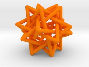 Tetrahedron 5 Compound, round struts in Orange Processed Versatile Plastic