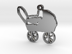 Baby Carriage Necklace Pendant in Fine Detail Polished Silver