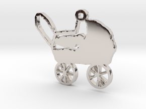 Baby Carriage Necklace Pendant in Rhodium Plated Brass