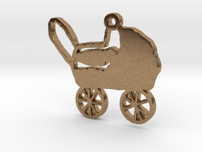 Baby Carriage Necklace Pendant in Natural Brass