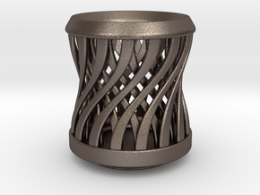 Tea Candle Double Spiral in Polished Bronzed Silver Steel