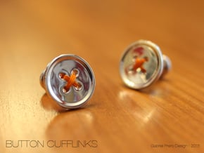 Button Cufflinks in Polished Silver
