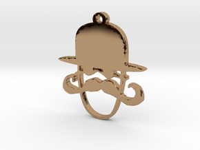 Man With Derby and a Mustache Necklace Pendant in Polished Brass