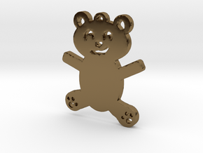 Cute Teddy Bear Necklace Pendant in Polished Bronze