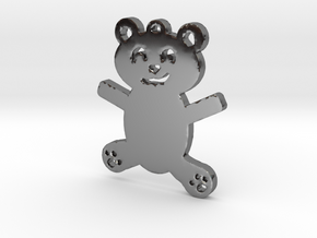 Cute Teddy Bear Necklace Pendant in Fine Detail Polished Silver