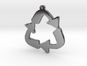 Recycle Symbol Necklace Pendant in Fine Detail Polished Silver
