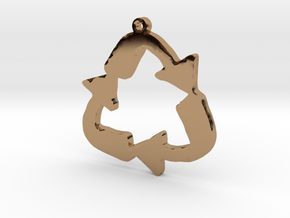 Recycle Symbol Necklace Pendant in Polished Brass