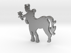 Centaur with a Flower Necklace Pendant in Natural Silver