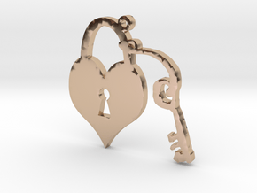 Heart Lock and Key Necklace Pendant in 14k Rose Gold