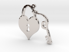 Heart Lock and Key Necklace Pendant in Platinum