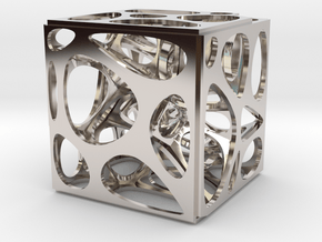 Voronoi Cube in Rhodium Plated Brass