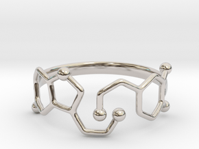 Dopamine Serotonin Molecule Ring - Size 11  in Rhodium Plated Brass