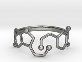 Dopamine Serotonin Molecule Ring - Size 11  in Fine Detail Polished Silver