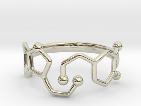 Dopamine Serotonin Molecule Ring  Size 9 in 14k White Gold