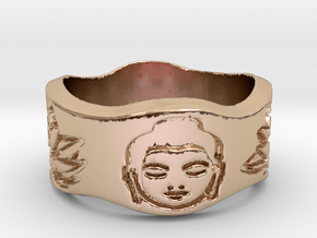 Buddha and Lotus Ring Size 4.5 in 14k Rose Gold Plated Brass