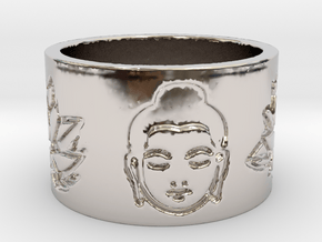 Buddha Lotus Flat Ring Size 4.5 in Rhodium Plated Brass