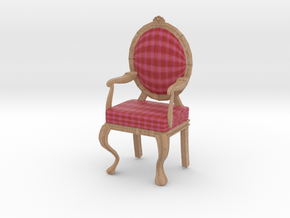 1:12 Scale Red/Pink Plaid/Pale Oak Louis XVI Chair in Full Color Sandstone