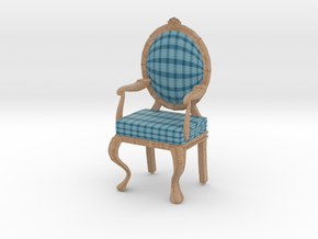 1:12 Scale Acid Blue Plaid/Pale Oak Louis XVI Chai in Full Color Sandstone