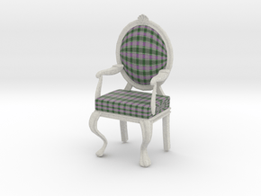 1:12 Scale Green Purple Plaid/White Louis XVI Chai in Full Color Sandstone