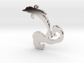 Dolphin Wave Necklace Pendant in Rhodium Plated Brass