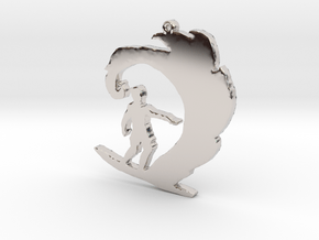 Surfer on a Wave Necklace Pendant in Platinum