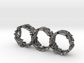 Triple Coral Rings in Polished Nickel Steel