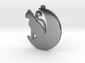 Cat on The Moon Necklace Pendant in Fine Detail Polished Silver