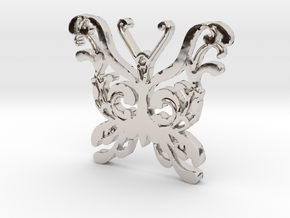Swirly Butterfly Necklace Pendant in Platinum