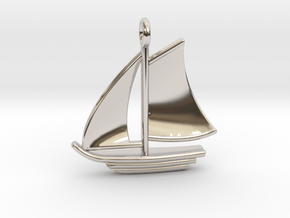 Large Sailboat Pendant in Rhodium Plated Brass