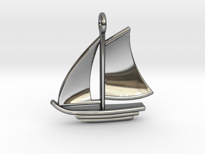 Large Sailboat Pendant in Fine Detail Polished Silver