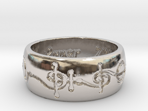 "T'hy'la" Vulcan Script Ring - Engraved Style in Rhodium Plated Brass: 7 / 54