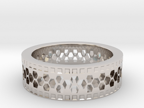 Ring With Hexagonal Holes in Rhodium Plated Brass