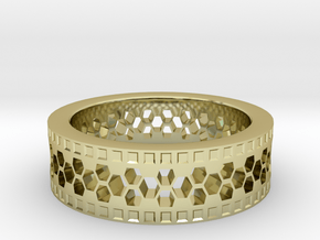 Ring With Hexagonal Holes in 18k Gold Plated Brass