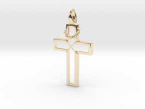 Cross & Thorns Frame Pendant in 14k Gold Plated Brass