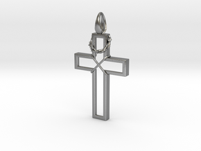 Cross & Thorns Frame Pendant in Natural Silver