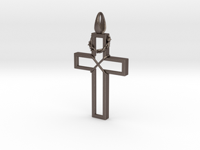 Cross & Thorns Frame Pendant in Polished Bronzed Silver Steel