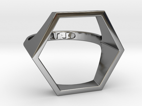 Hexagon Ring - Sz5 in Fine Detail Polished Silver