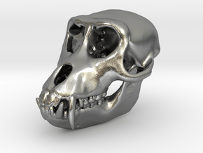 Macaque Rhesus Monkey Skull Pendant  in Natural Silver