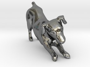 Stretching Jack Russell Terrier in Fine Detail Polished Silver