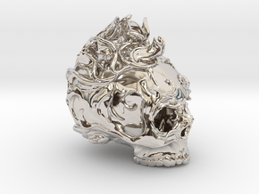 Skull01 Ornamental01 in Rhodium Plated Brass