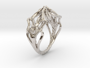Ring Nouveau01 V02 in Rhodium Plated Brass