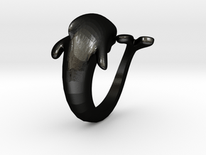 Dolphin Ring size 7- 17 mm diameter in Matte Black Steel