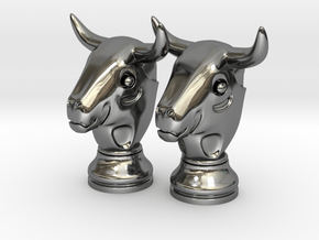 Pair Chess Bull Big | Timur Thaur in Fine Detail Polished Silver